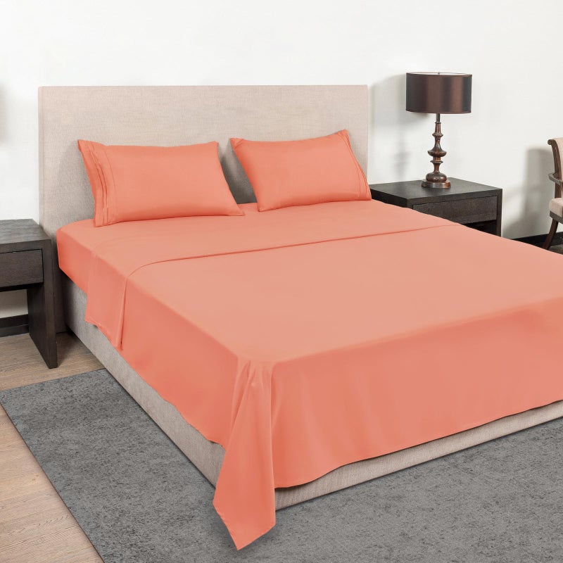 Mejoroom King Size Bed Sheet Set - Hotel Luxury 1800 Bedding Sheets & Pillowcases - 16" Deep Pocket Fitted Sheet, Soft, Breathable, Wrinkle & Fade Resistant - 4 Piece(King, Coral) - Image 2